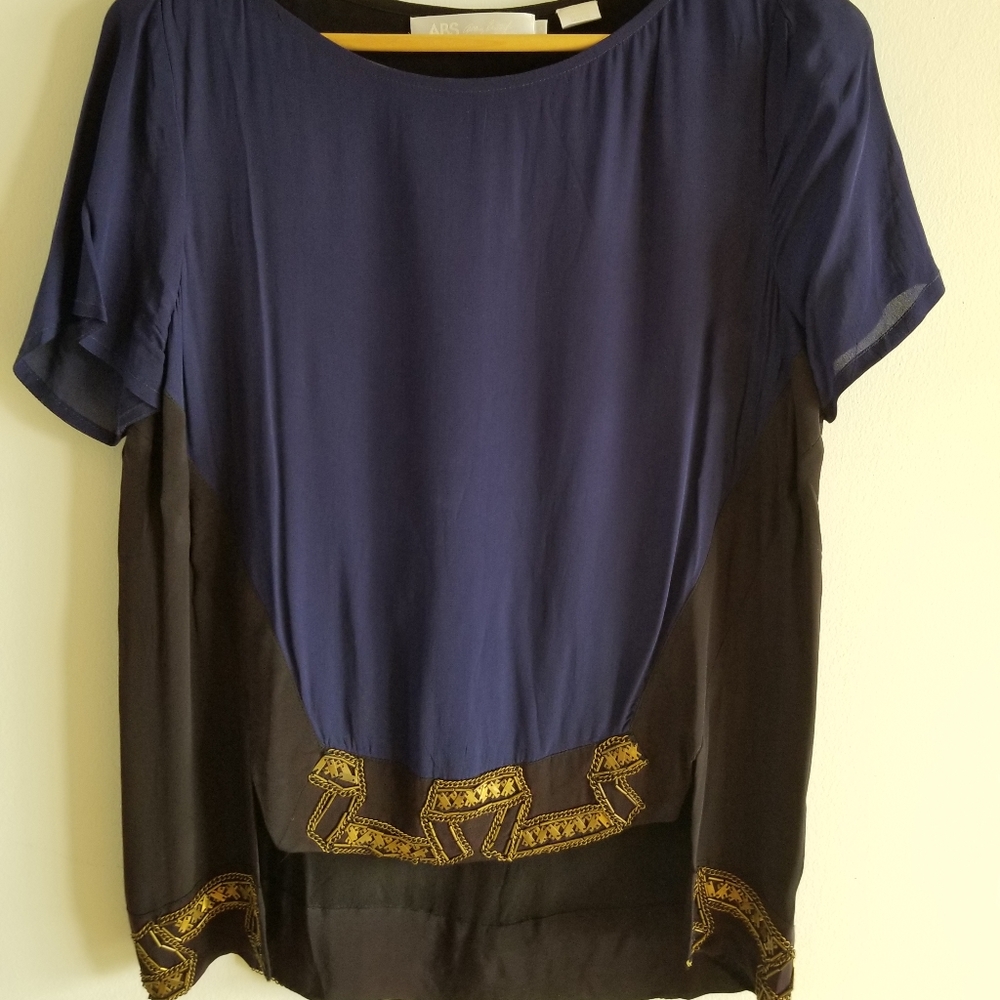 BOHO Short Tunique Top with Beaded Detail by ABS Allen Schwartz - size Small